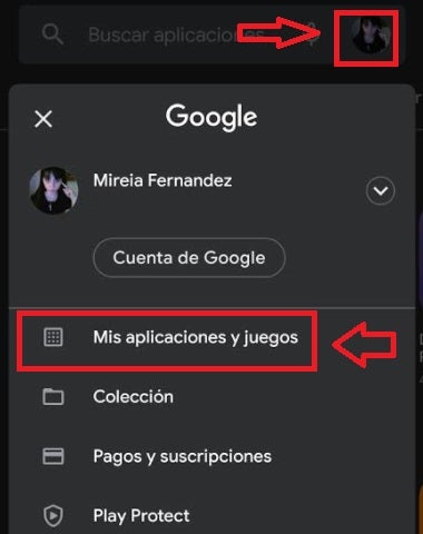 Menú de apps en la Play Store
