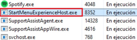 Proceso del menú de Inicio de Windows 10