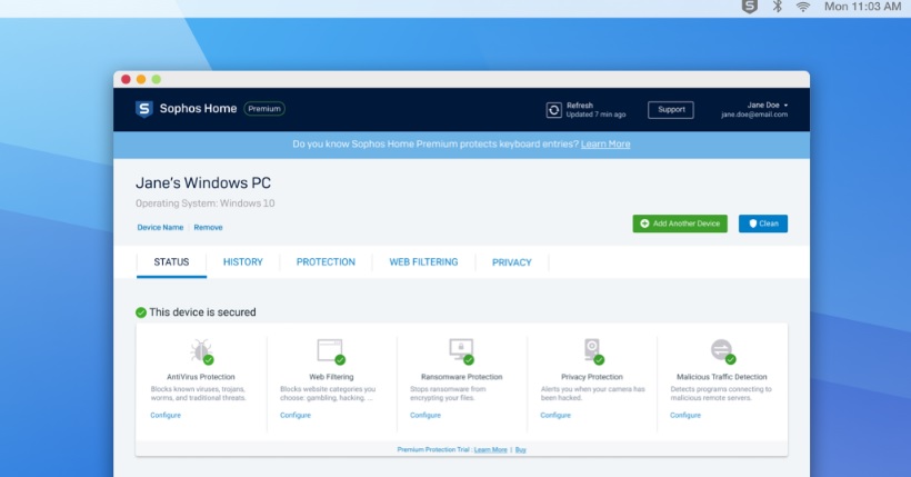 Interfaz de Sophos Home 