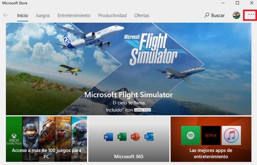 Interfaz de la tienda de Microsoft