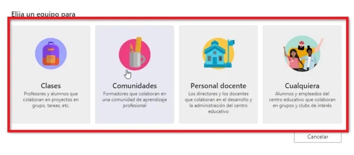 Tipo de equipo en Teams