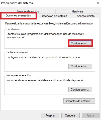 Desactivar los efectos visuales de Windows 10