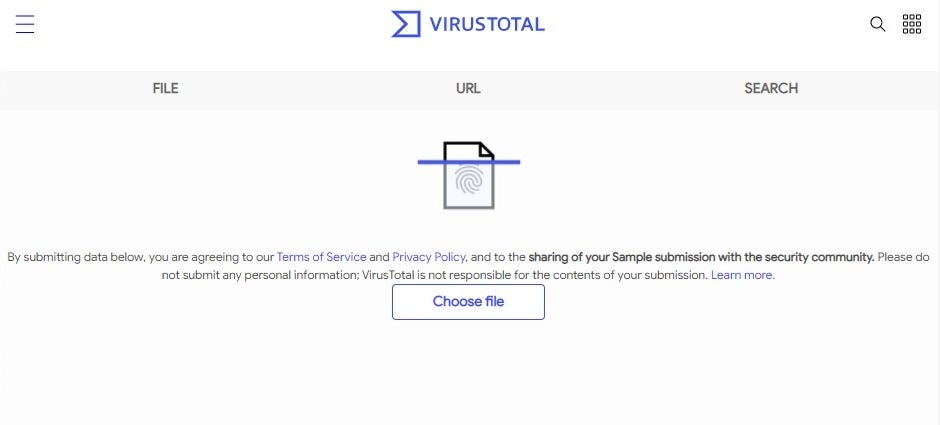 Página oficial de VirusTotal