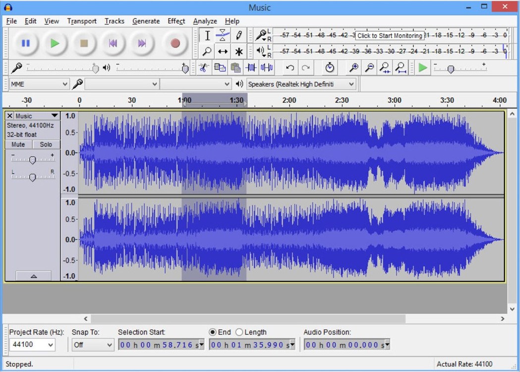 Interfaz de Audacity