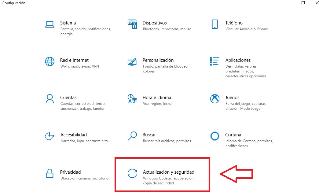 Cómo llegar a Actualización y seguridad