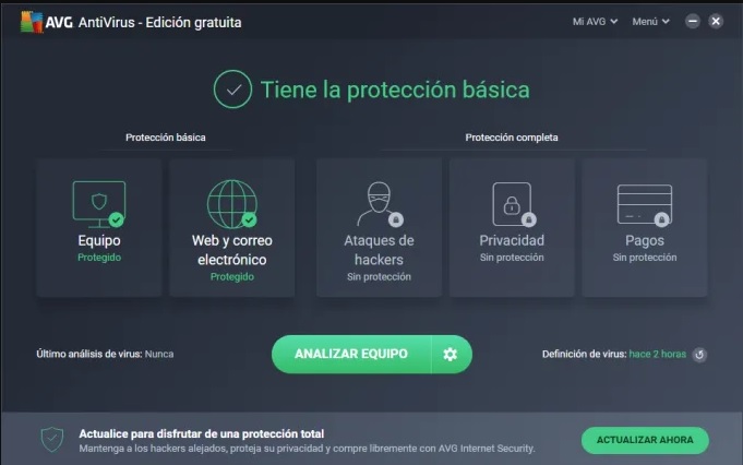 Interfaz de AVG Antivirus