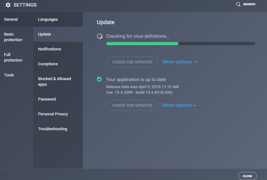 Interfaz de AVG Antivirus