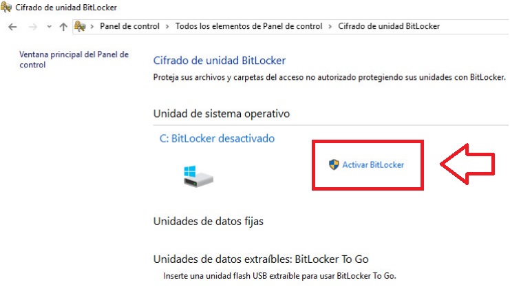 Cómo activar bitlocker en Windows 10