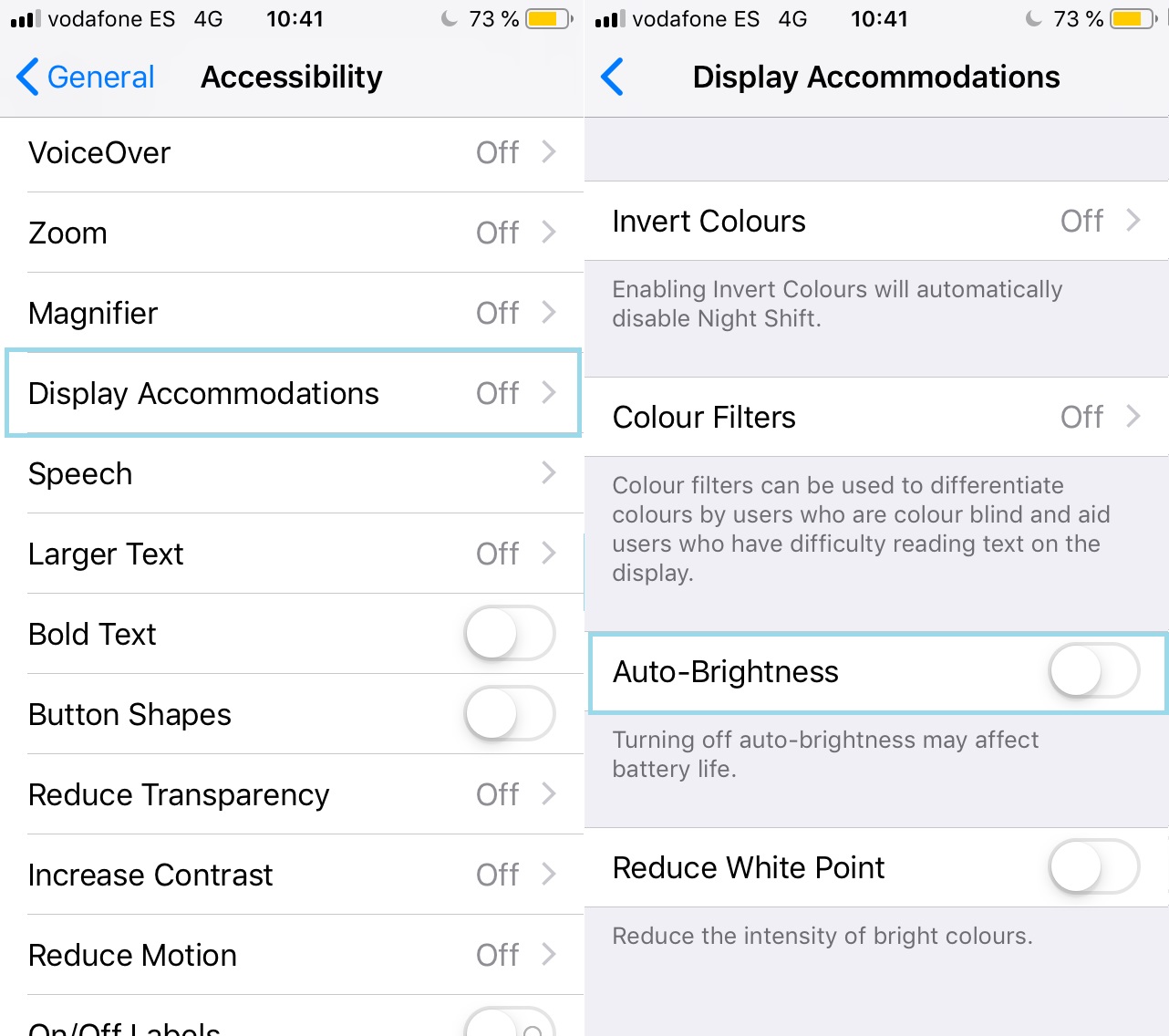 Cómo apagar el brillo automático en iOS (iPhone)