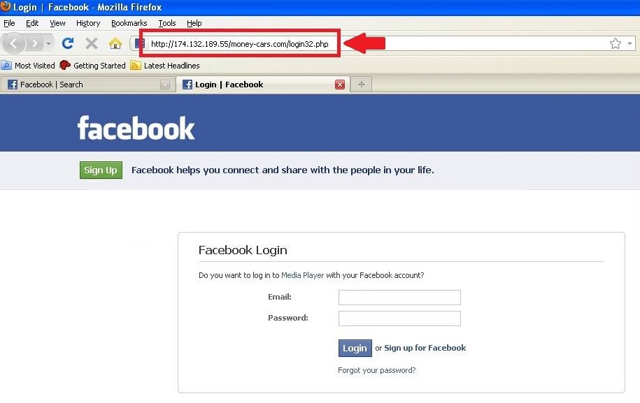 Bulo del falso login de Facebook
