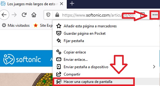 Captura de  pantalla en Firefox