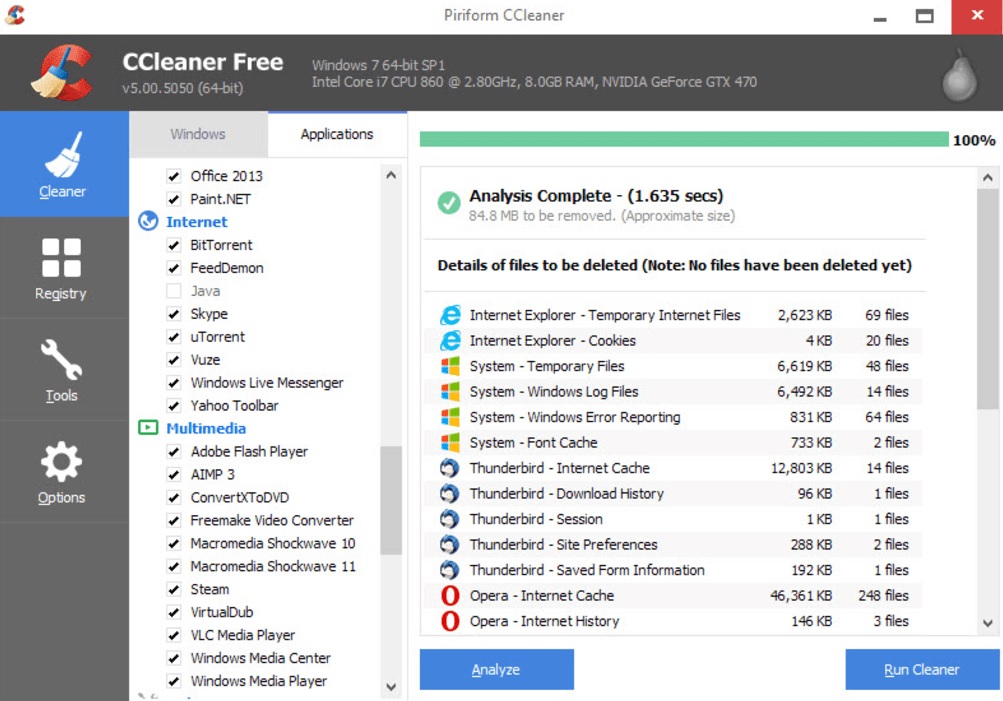 Interfaz de CCleaner