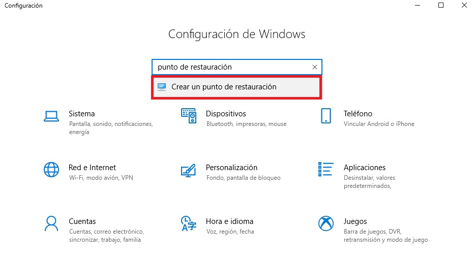 Cómo crear un punto de restauración en Windows 10
