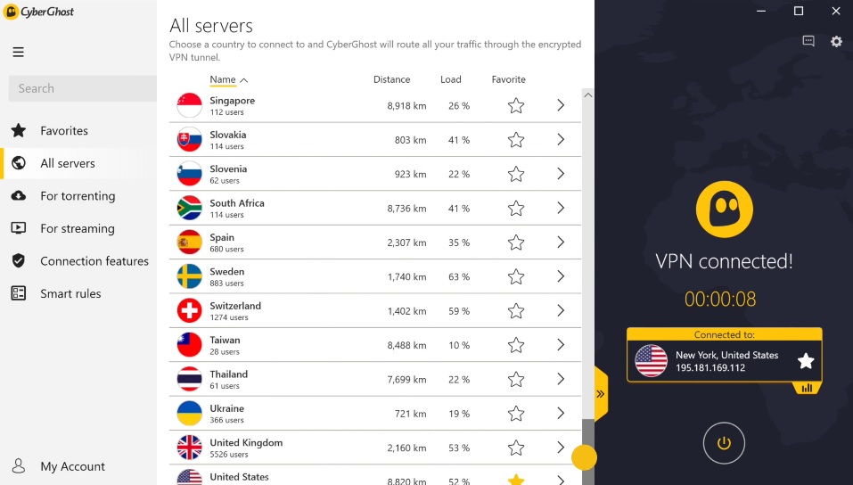 Interfaz de Cyberghost