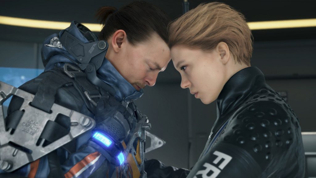 Sam y Fragile antes de hacer un salto ne Death Stranding