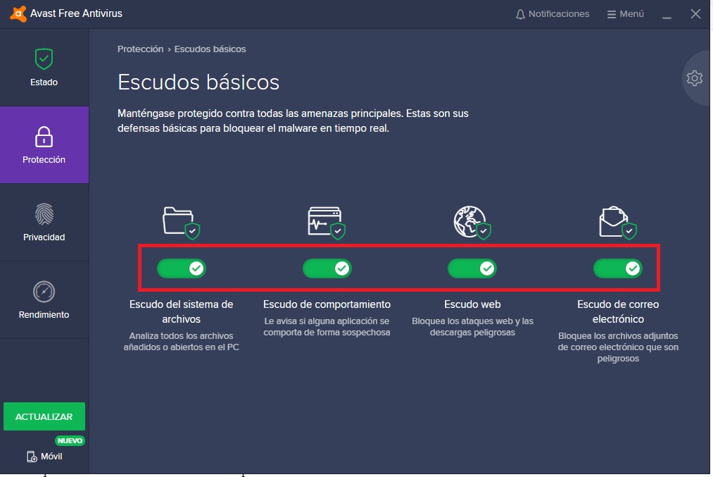Cómo desactivar temporalmente Avast o alguno de sus escudos