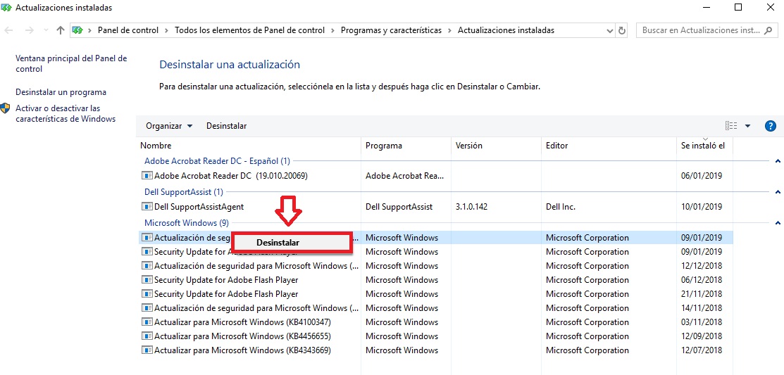 Cómo quitar actualizaciones en Windows 10