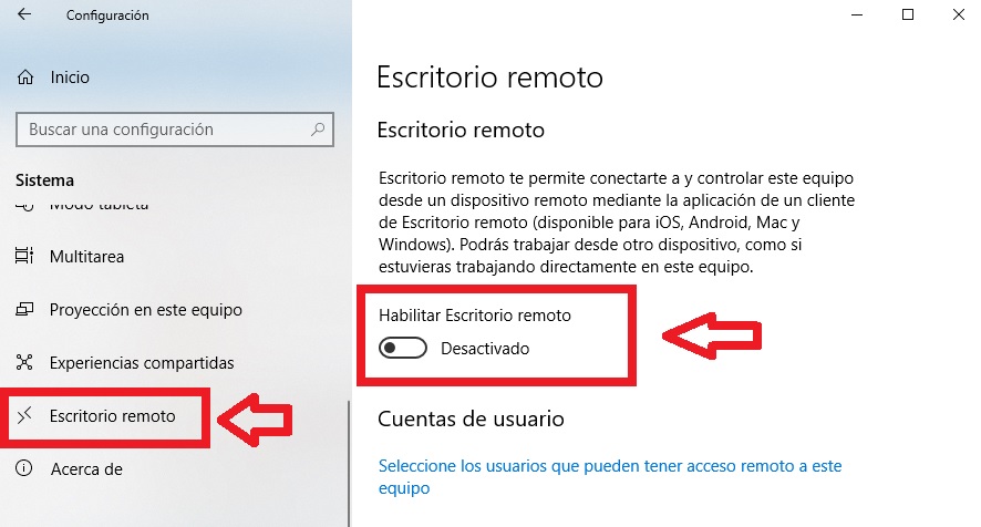 Cómo utilizar la función Escritorio Remoto: Windows 10