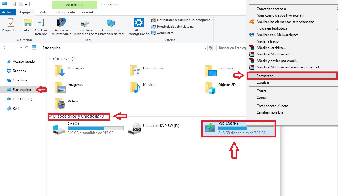 Cómo formatear un pendrive USB