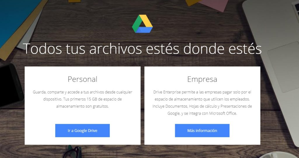Página oficial de Google Drive