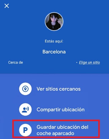 Ubicación del coche aparcado en Google Maps