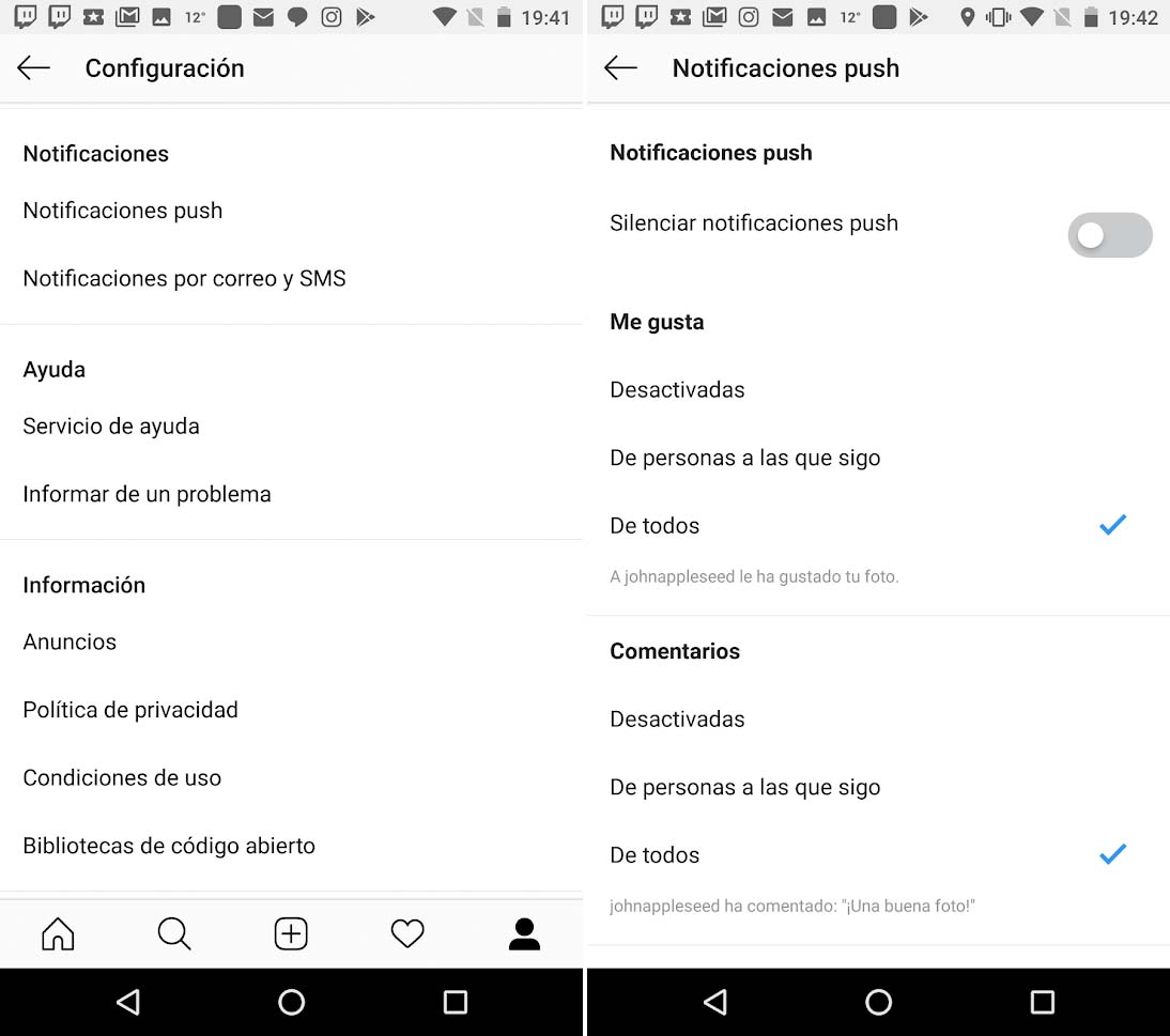 Cómo silenciar Instagram total o parcialmente