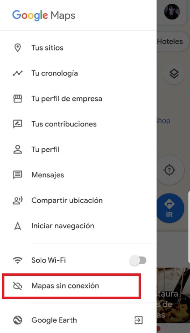 Opción de mapas sin conexión de Google Maps