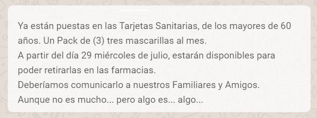 Bulo de las mascarillas vía WhatsApp