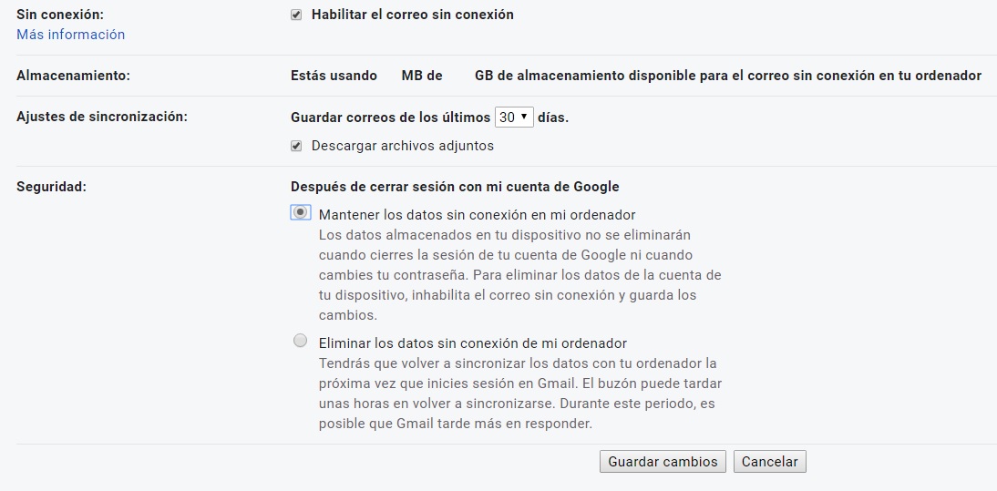 Interfaz del modo Sin Conexión