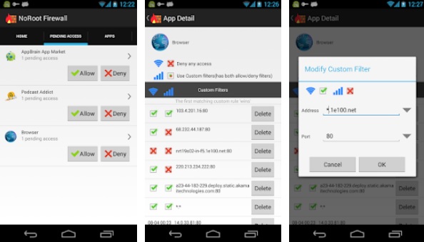 Interfaz de NoRoot Firewall