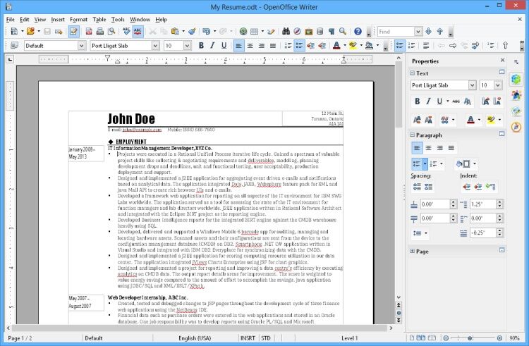 Interfaz de OpenOffice