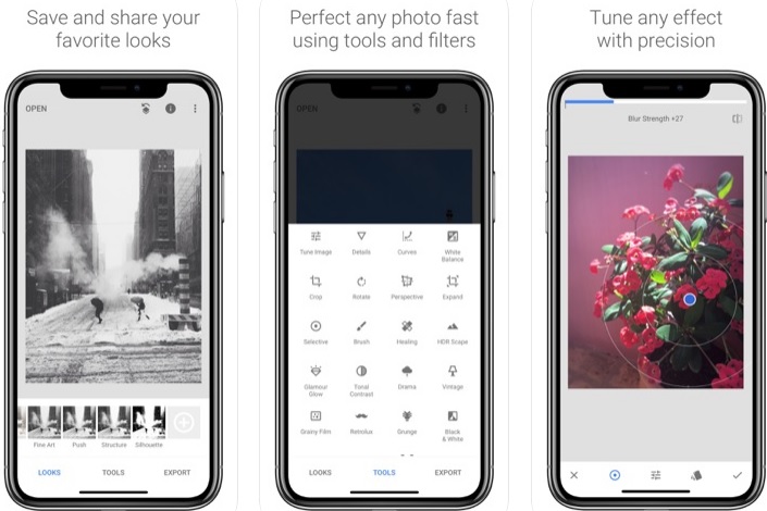 Interfaz de Snapseed para iOS