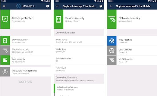 Interfaz de Sophos Intercept X