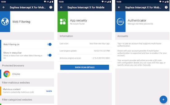 Interfaz de Sophos Intercept X