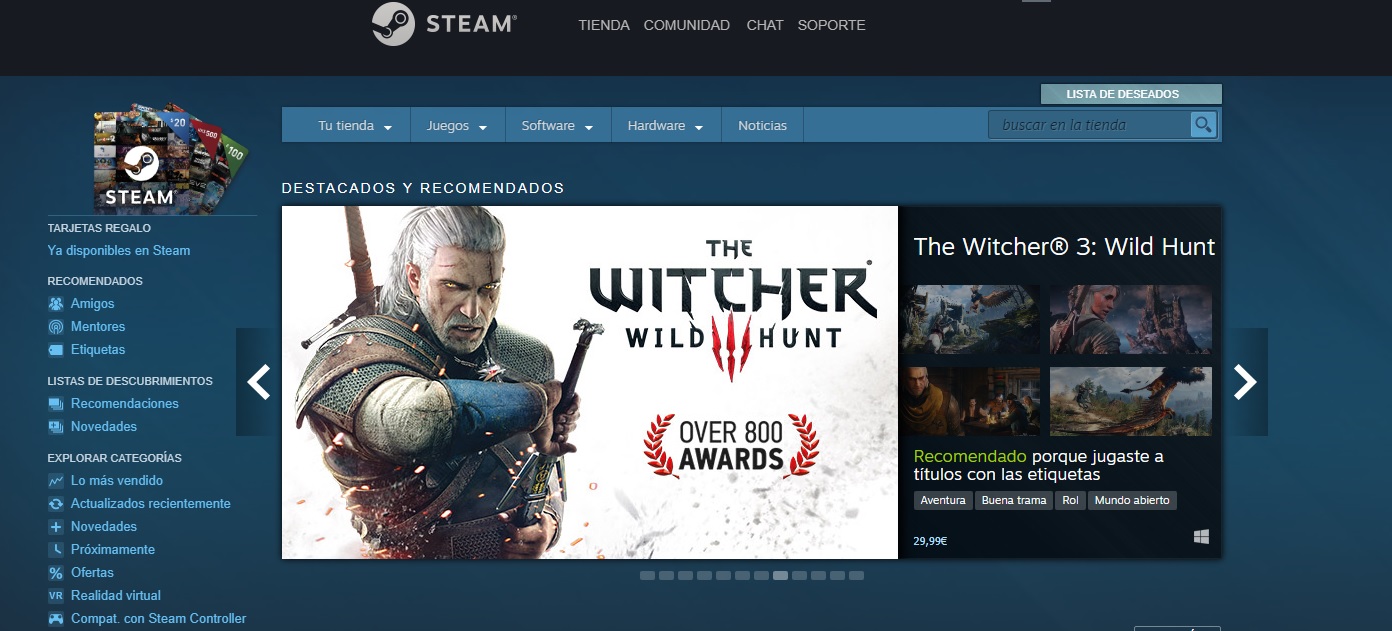 Página principal de Steam