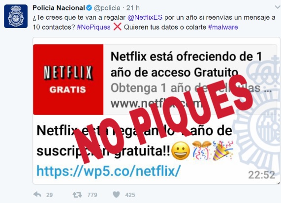 Bulo de la suscripción gratis a Netflix