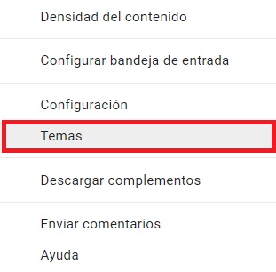 Acceso al menú de temas de Gmail