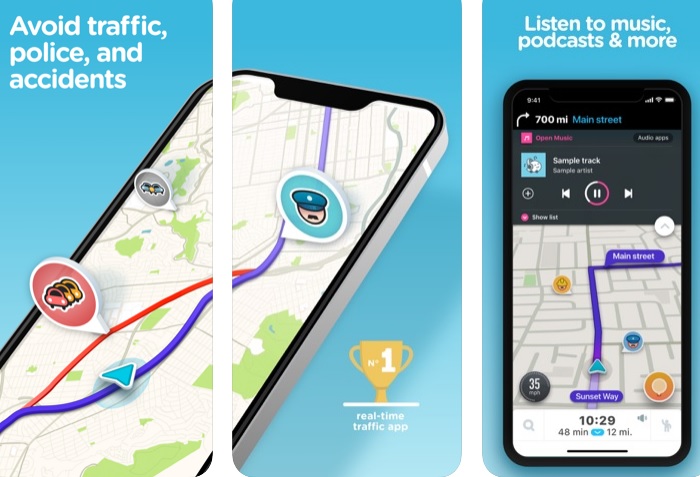 Interfaz de Waze en iTunes