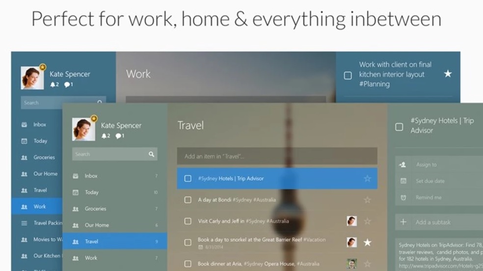 Interfaz de Wunderlist