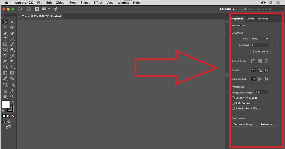 Panel lateral derecho de Illustrator