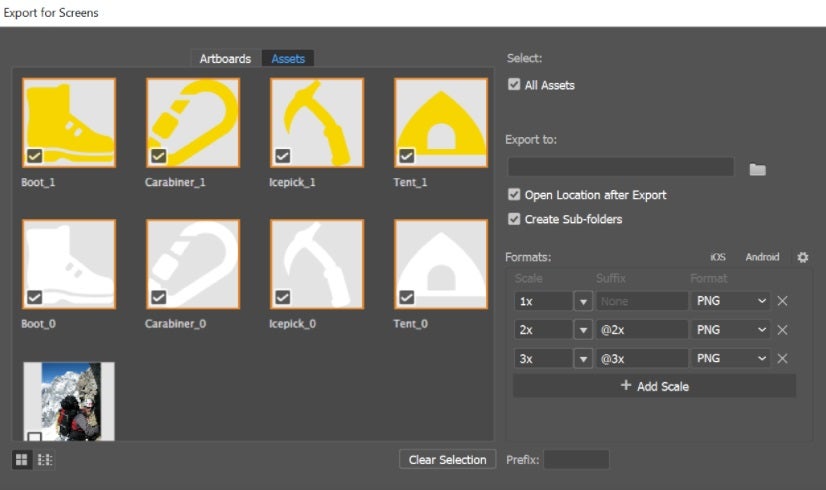 Exportación de recursos en Illustrator