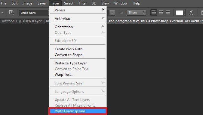 Marcador de posición Lorem Ipsum en Photoshop