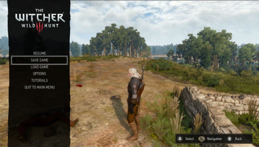 Menú para guardar la partida en The Witcher 3