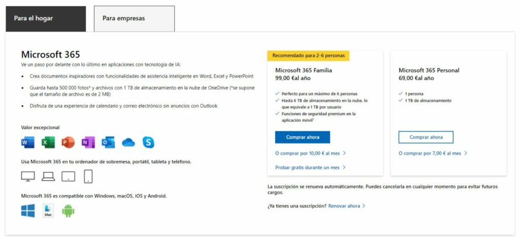 Planes de Microsoft 365