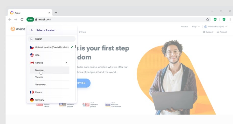 VPN integrada de Avast Secure Browser