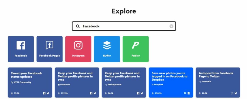 Resultados de applets para Facebook en IFTTT