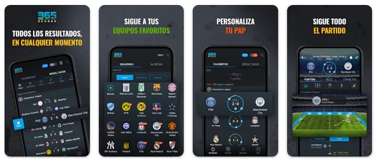 Interfaz de 365Scores