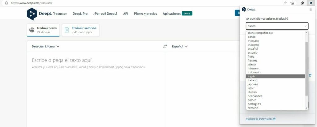 DeepL extensión