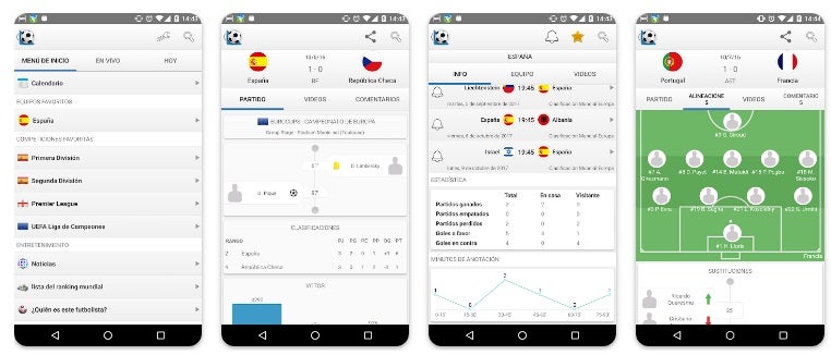 Interfaz de fútbol resultados en directo
