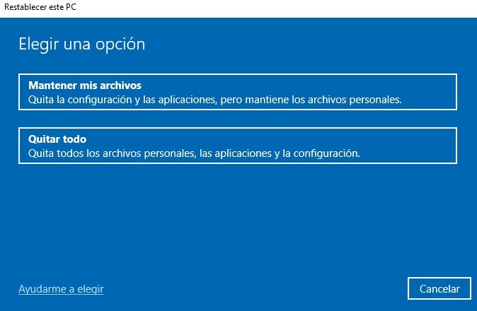 Opciones para reinstalar Windows